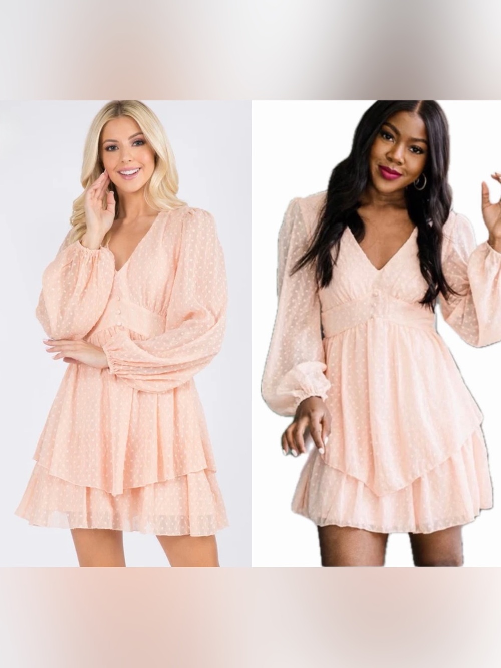 V-Neck Long Sleeve Tiered Mini Dress in Coral   size M - Picture 6 of 17